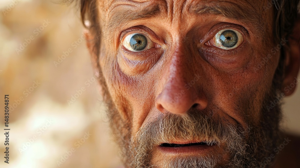 Describe the face of someone who's just experienced a major life change. Describe the face of someone who's just experienced a major life change.