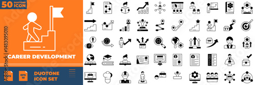 Career Development duotone Editable Icons set. Vector illustration in modern thin Duotone style of career development icons: skill development, educational pathways, vocational training, etc
