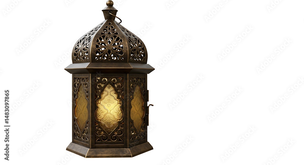 Fototapeta premium Intricate metal lantern glows softly warm light octagonal design. AI Generated