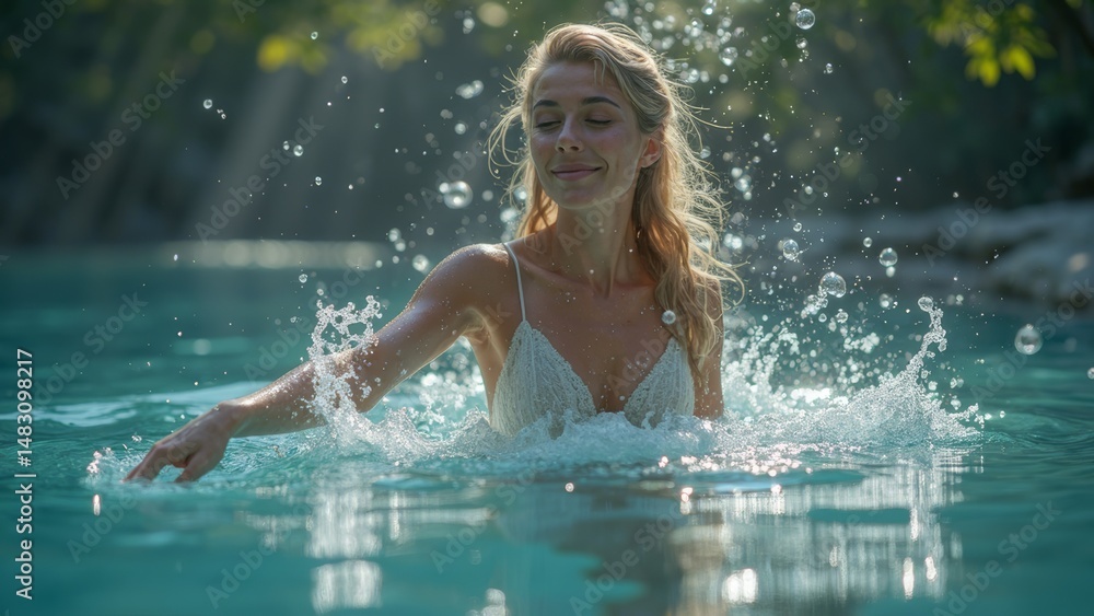 Obraz premium Picture of a woman playing in the water