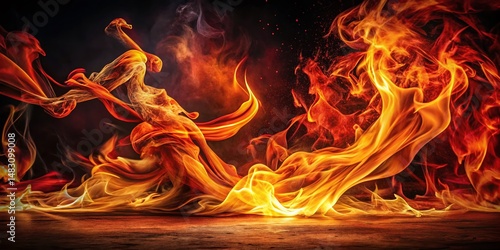 Abstract Fiery Closeup: Dancing Flames, Intense Heat, Dark Background - Energy Power Concept Stock Photo