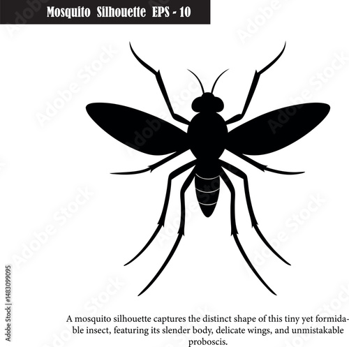 Black Silhouette of a Mosquito – Vector Insect Illustration