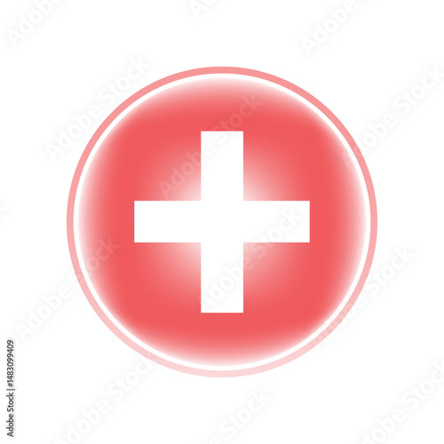 This vector illustration shows a Switzerland flag button with a red cross icon, a medical symbol of first aid, and health