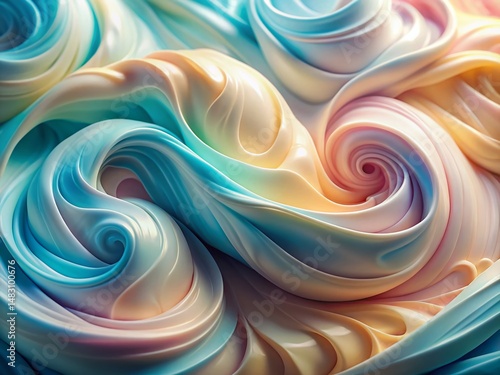 Abstract Creamy Swirls: Pastel Blue & White Fluid Art Background