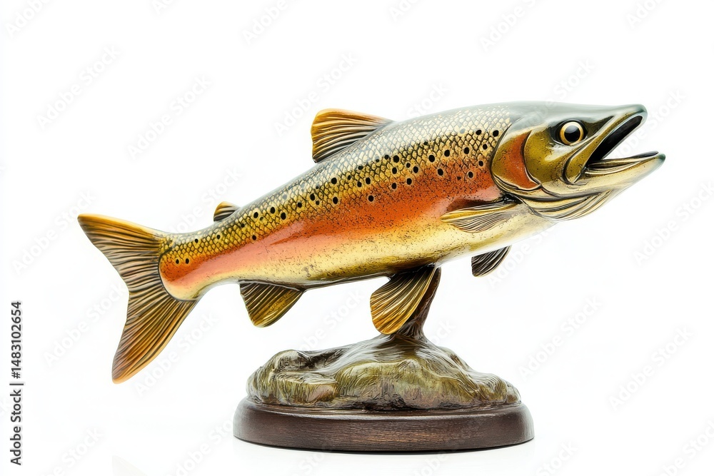 Fototapeta premium Brown trout sculpture isolated on white background for decoration and collection.