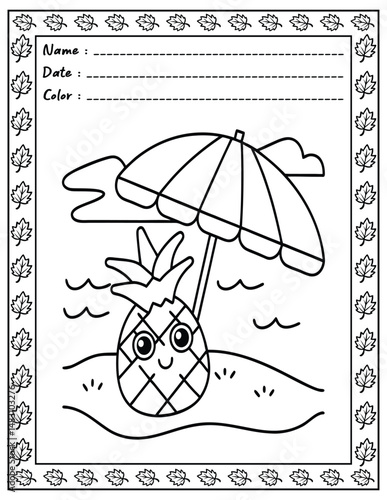 Big And Bold Summer Vibes Coloring Pages For Kid and adult.  
High resolution (300 DPI), 
Ready to print on standard 8.5x11 inch paper With No Bleed, 
Black and White. 
Vector illustration - AI, EPS, 
