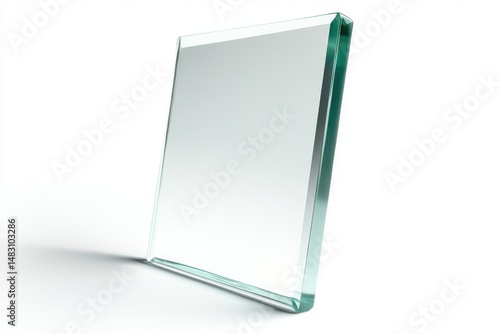 Clear glass pane isolated on white background for windows, displays, or protective coverings.