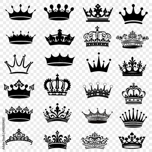 Big Set of Crown Heraldic Silhouette Icons Vector – Royal Emblem Clipart Collection
