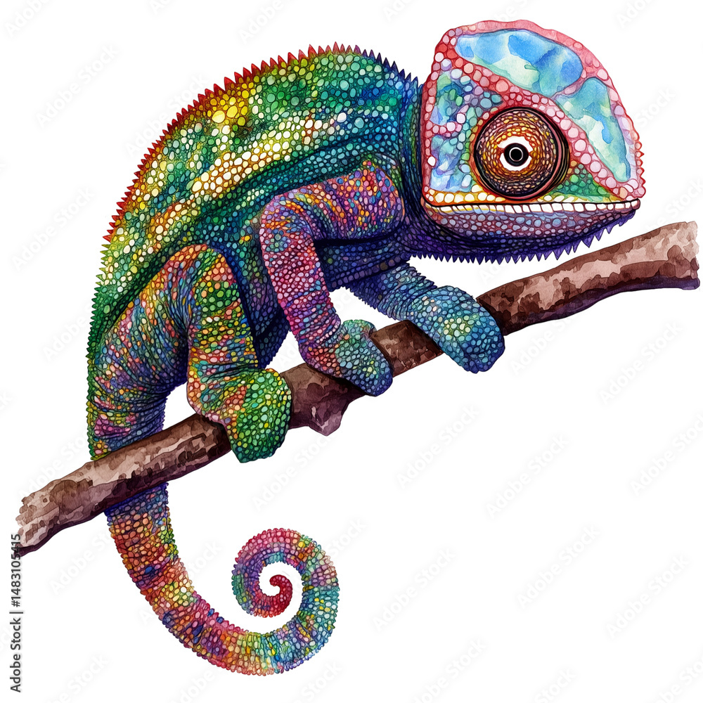 Fototapeta premium Detailed Chameleon Reptile Watercolor PNG Clipart