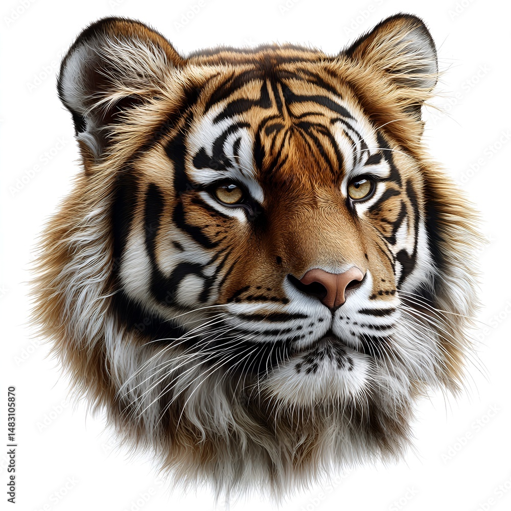 Fototapeta premium Majestic Tiger Head Close Up Powerful Wildlife Portrait Stunning Orange Fur Detail