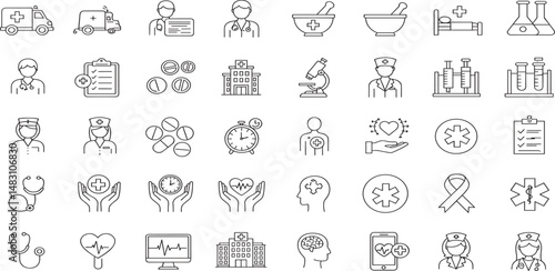 Medical Line Editable Icons set. Vector illustration in modern thin line style of general medical icons: signs and symbols of medicine and pharmacology, hospital, doctor, tests, etc.