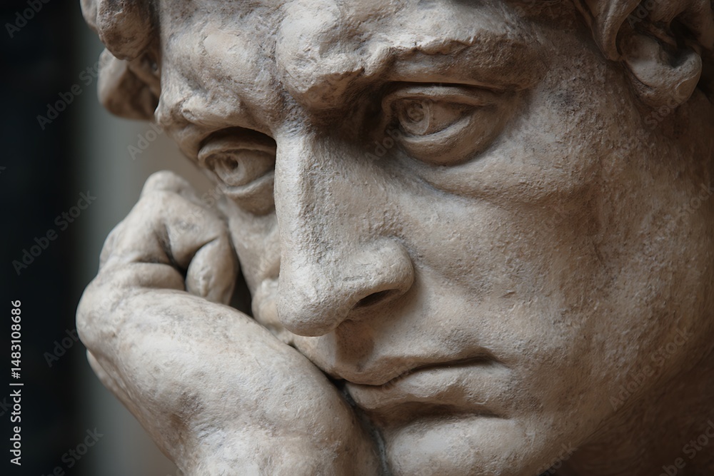 Pensive marble sculpture closeup with textured design
Pensive marble sculpture closeup with textured design