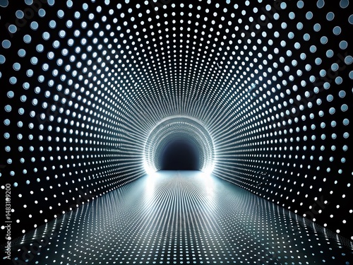 3D Tunnel Effect: Converging White Dots on Black Background - Abstract Stock Photo