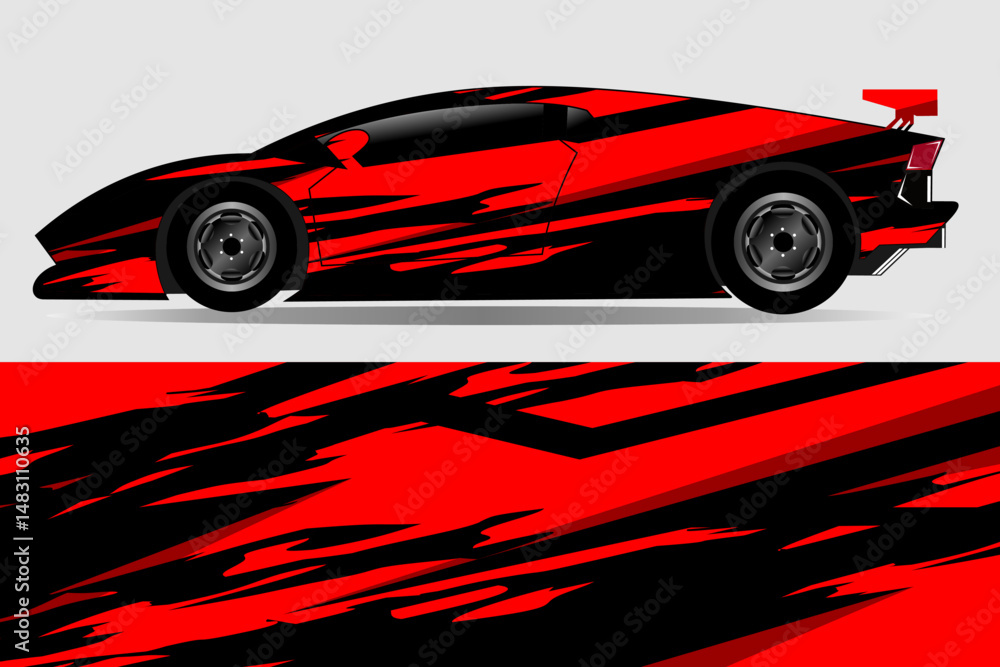 Sleek red and black sports car design with motion blur Sleek red and black sports car design with motion blur