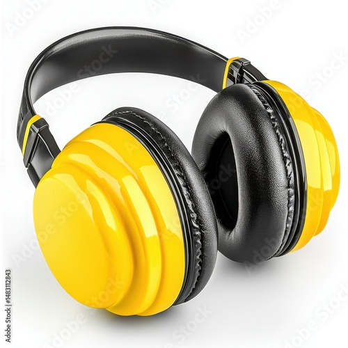 Bright yellow and black noise-canceling earmuffs designed for hearing protection and comfort.