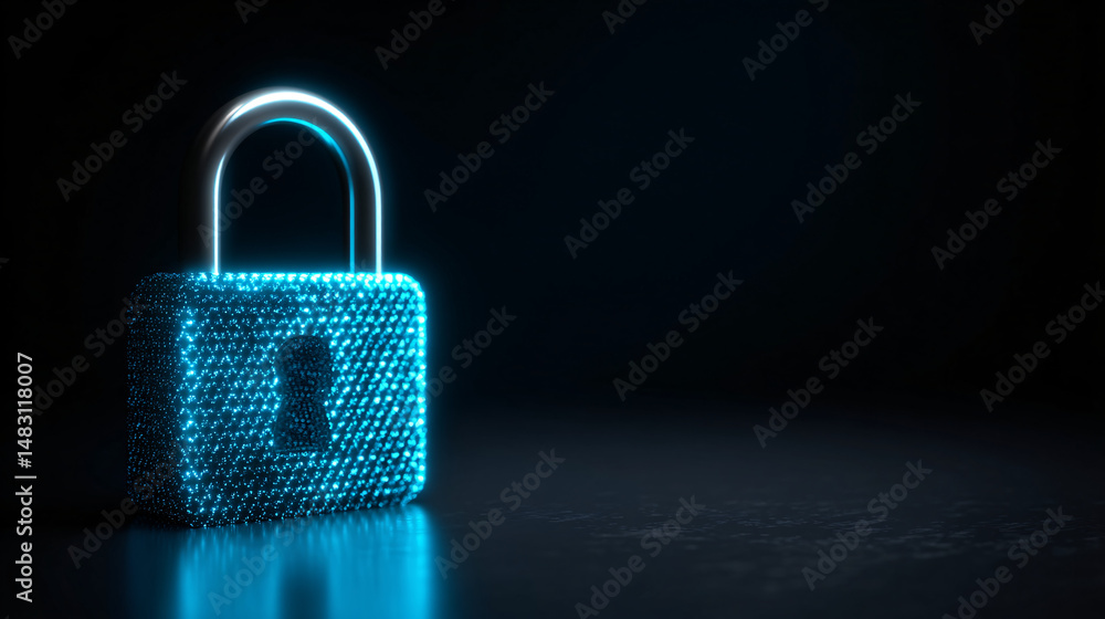 Fototapeta premium Glowing Digital Padlock on Dark Futuristic Background