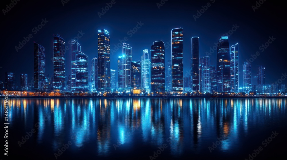 Naklejka premium Futuristic city skyline at night