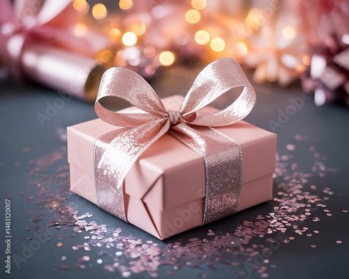 Elegant pink gift box tied with shimmering ribbon for a special celebratory occasion