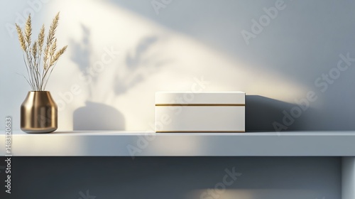 Wallpaper Mural A mockup of a branded museum decoration packaging box, placed on a shelf Torontodigital.ca