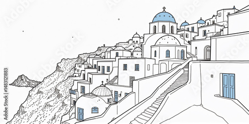 Santorini Minimal Line Sketch