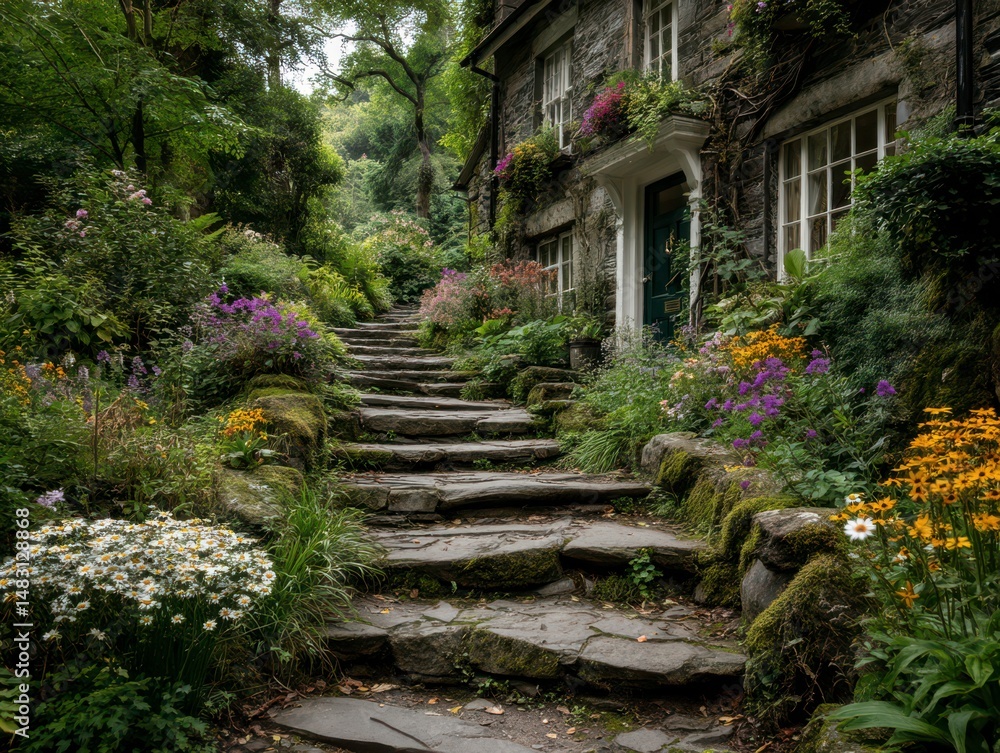 Stone Steps Leading Up to a Charming Front Door Surrounded by Nature Stone Steps Leading Up to a Charming Front Door Surrounded by Nature