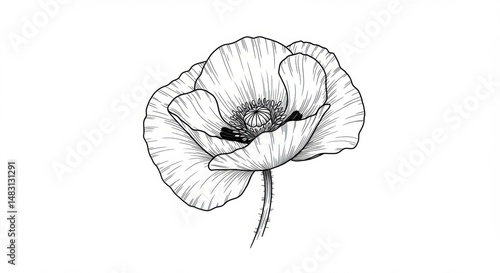 Elegant poppy flower line art drawing botanical beauty nature sketch delicate petals