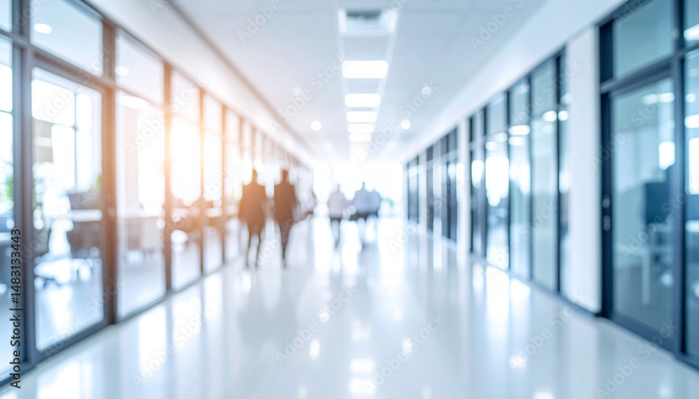 Bright office corridor with blur effect. with blurred people. Suitable for business concept background or backdrop Bright office corridor with blur effect. with blurred people. Suitable for business concept background or backdrop