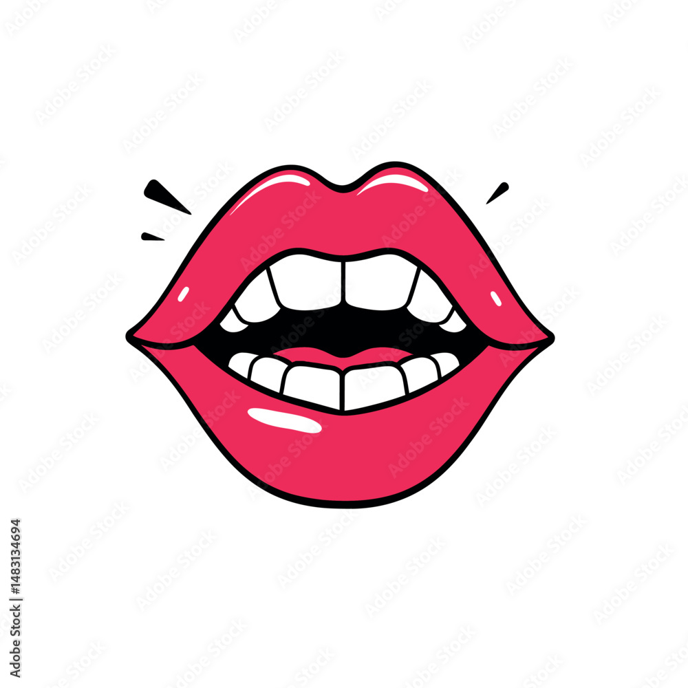 Vector Sticker Design of Vibrant Red Lips and Teeth Vector Sticker Design of Vibrant Red Lips and Teeth