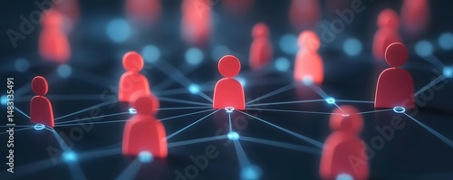 Digital Network: A network of interconnected figures, linked by lines, illustrates concepts of connectivity and collaboration in the digital age, capturing the essence of modern communication.
