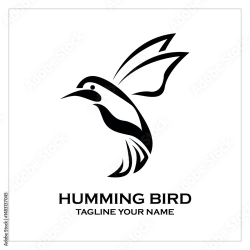 Elegant Hummingbird Logo Design  A Black and White Minimalist Bird Illustration