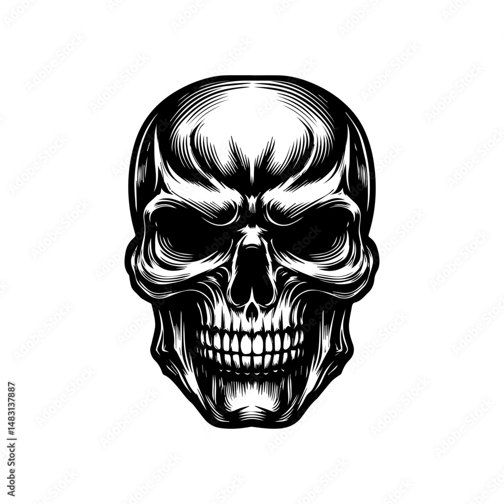 Detailed line art human skull illustration with elaborate abstract patterns and dramatic stylized elements vector design Detailed line art human skull illustration with elaborate abstract patterns and dramatic stylized elements vector design