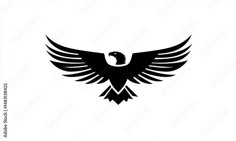Obraz premium An eagle in flight, depicted in elegant black silhouette against a white background