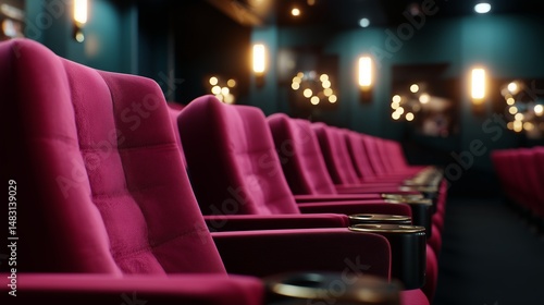 Obraz na płótnie Plush seating in an upscale cinema welcomes moviegoers for an evening show in a modern theater w salonie