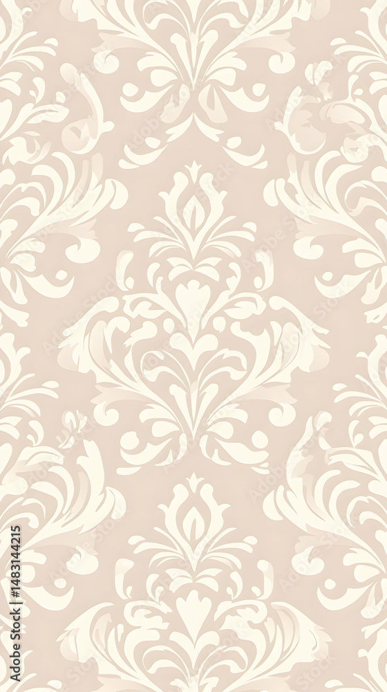 Elegant Damask Pattern Beige and White Floral Design, Seamless Texture for Wallpaper or Fabric Elegant Damask Pattern Beige and White Floral Design, Seamless Texture for Wallpaper or Fabric