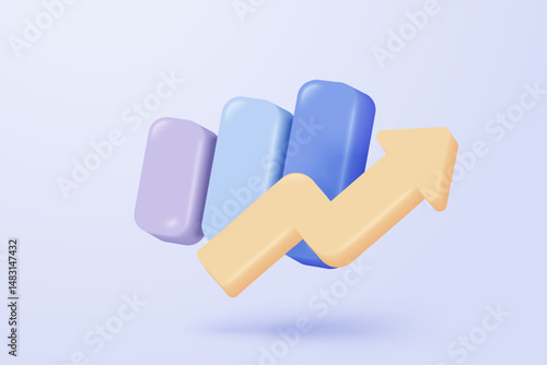 3d statistic graph icon for investment diagram report. creative solution concept on pastel background. Goal for business, bank, finance. 3d analysis investment graph vector icon render illustration