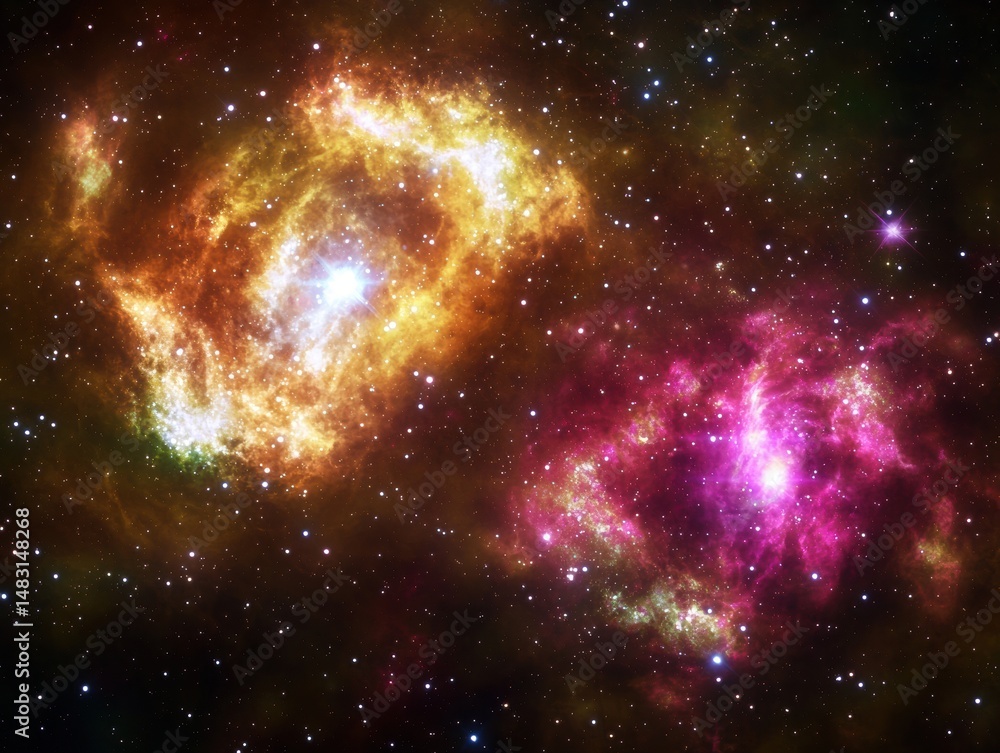 Naklejka premium Vibrant nebula surrounded by bright stars creating a stunning cosmic exploration scene