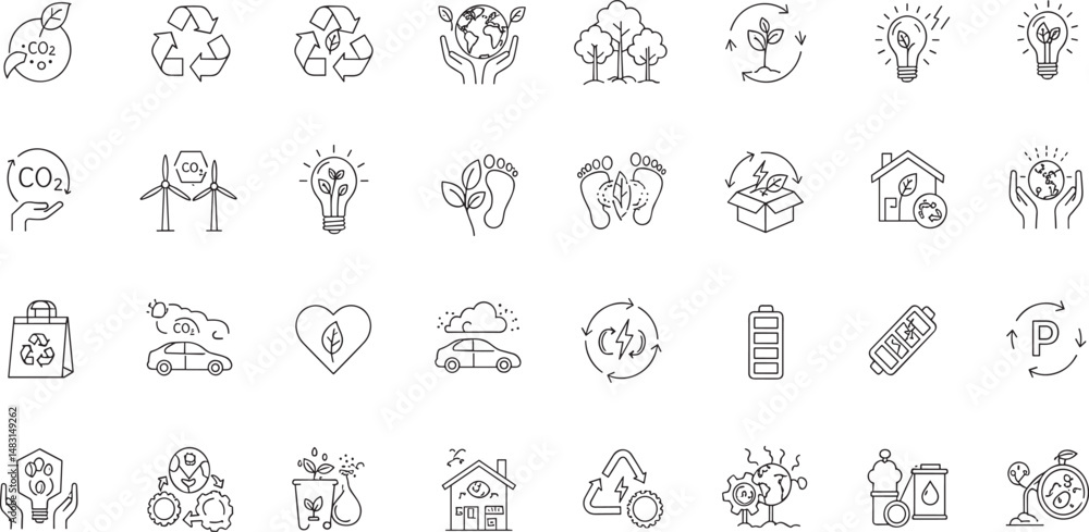 Net Zero Line Editable Icons set. Vector illustration in modern thin line style of ecology related icons: recycling, carbon absorbing, green energy, and more. Net Zero Line Editable Icons set. Vector illustration in modern thin line style of ecology related icons: recycling, carbon absorbing, green energy, and more.