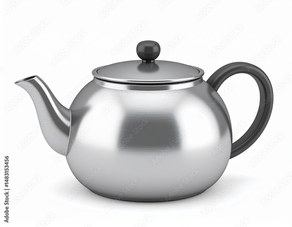 in a bright, clear setting, the image features a shiny, metal kettle. the kettle has a rounded body with a slightly pointed spout extending from the front in a bright, clear setting, the image features a shiny, metal kettle. the kettle has a rounded body with a slightly pointed spout extending from the front