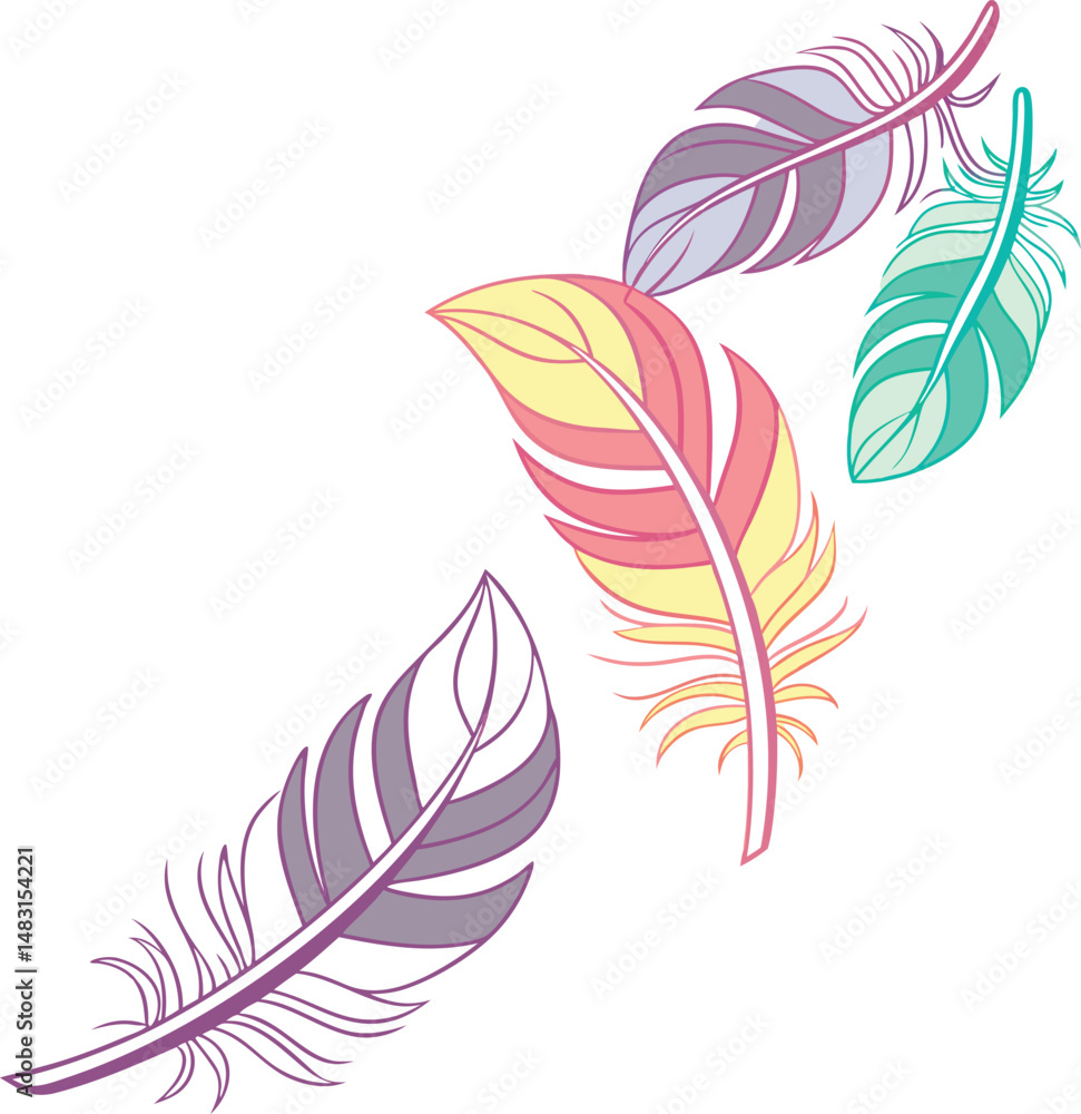 Obraz premium A cascade of vibrant colorful feathers floating