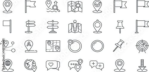 Map Location Line Editable Icons set. Vector illustration in modern thin line style of place mark related icons: pin, flag, direction, and more.