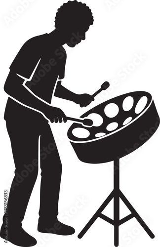 Steelpan Player Silhouette Vector – Caribbean Instrument Clipart