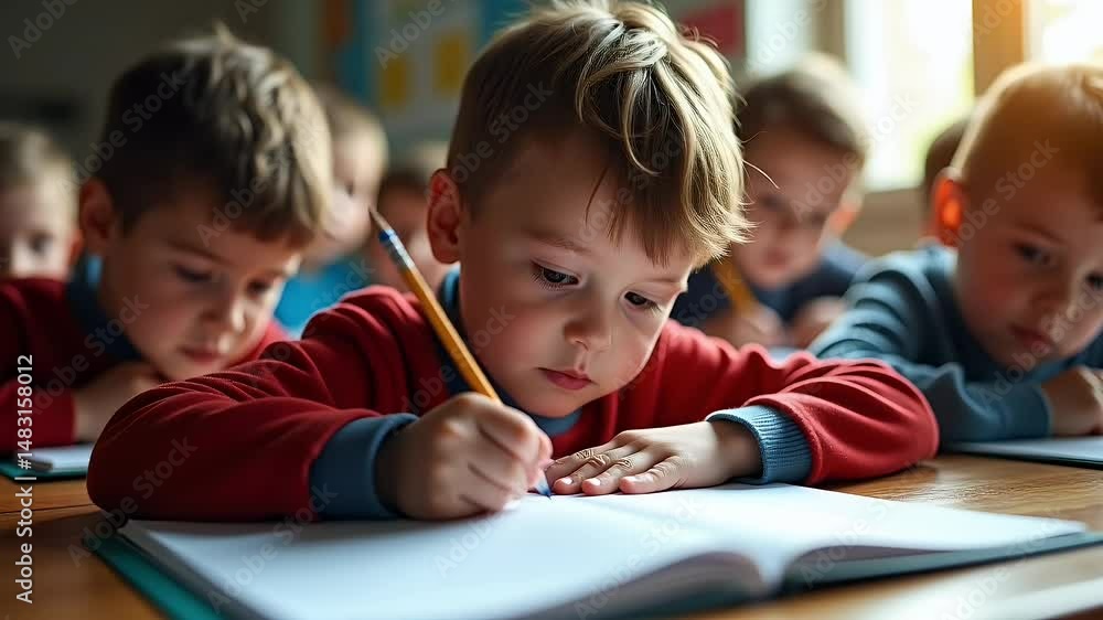 Focused school children writing in classroom during lesson
Focused school children writing in classroom during lesson