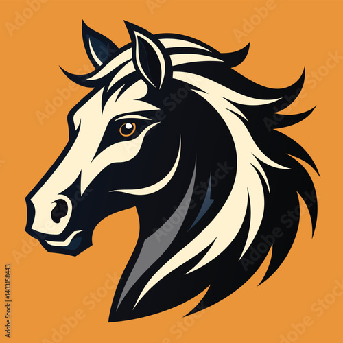 Elegant horse head illustration in a modern vector style with warm orange background