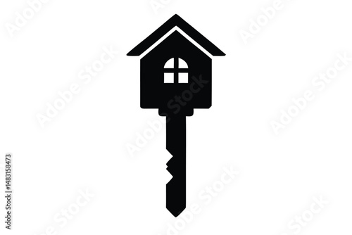 Symbolic black house key icon representing real estate homeownership and secure property access