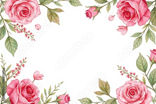 Delicate watercolor roses & leaves, repeating pattern, soft, elegant