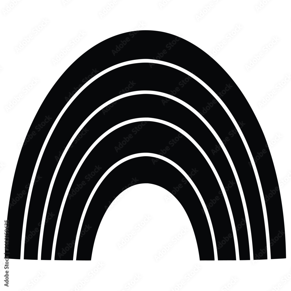 Simple black and white rainbow graphic suitable for minimalist designs and decorative purposes Simple black and white rainbow graphic suitable for minimalist designs and decorative purposes