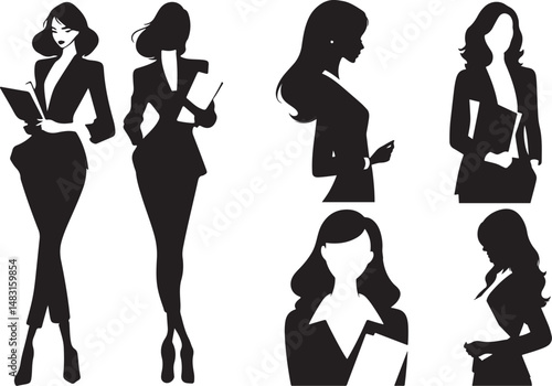Professional Silhouettes set Business Figures Holding Documents & Folders