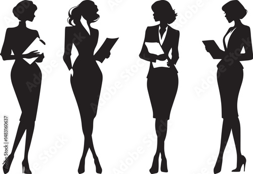 Business Women Silhouettes set Professional Female Figures in Corporate Style