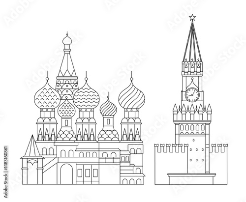 Moscow - the capital of Russia, Red Square. Kremlin and St. Basil's Cathedral. Vector illustration.