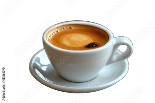 Wallpaper Mural A cup of coffee on saucer, side handle, semi-filled with frothy liquid, steam rising, isolated on transparent background. Torontodigital.ca